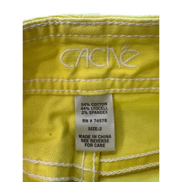 Vintage Y2K Cache Yellow Denim Mini Skirt Size 2 With Pockets & Button Closure - Picture 2 of 3